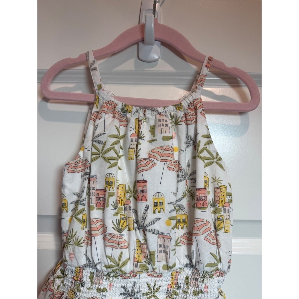 Janie and Jack Girls Size 6 White Coastal Village Palm Tree Cotton Ruffle Dress - Picture 3 of 5